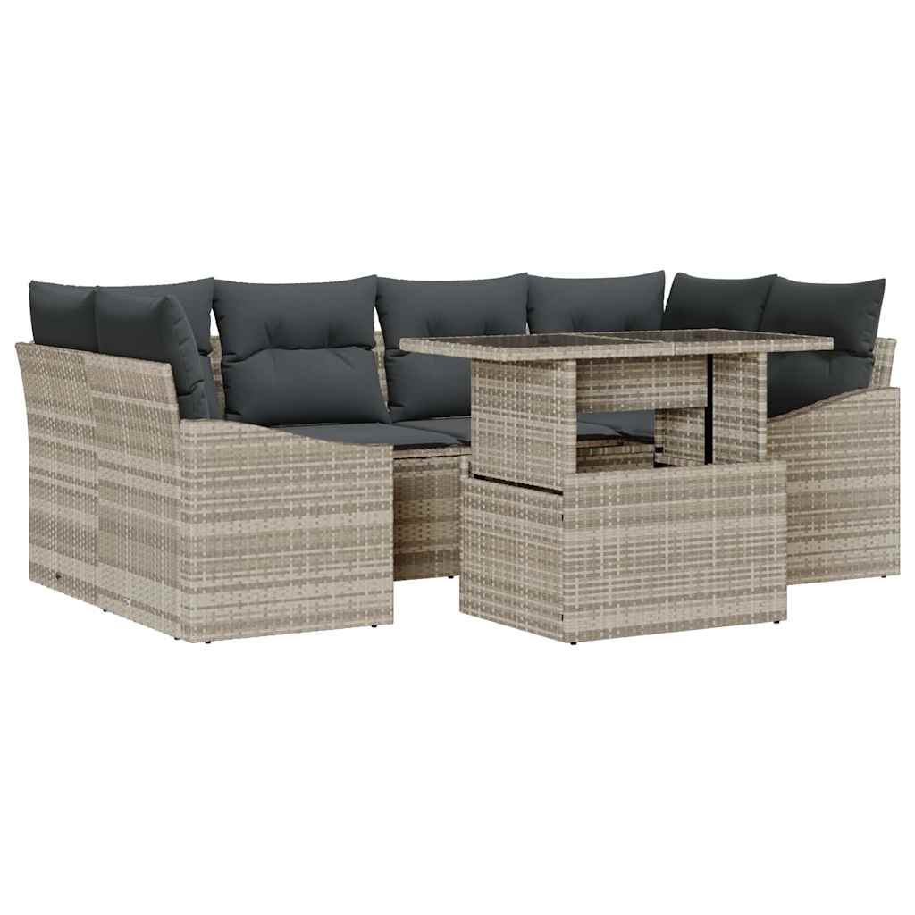 Garten-Sofa-Set mit Speicher 7 pcs Hellgrau Poly Rattan